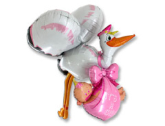 G Шар 3D (62"/157 см) Фигура, Аист с малышом, Девочка, 1 шт. в уп.