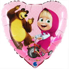 G Шар (18''/46 см) Сердце, Маша и Медведь, Розовый, 1 шт.